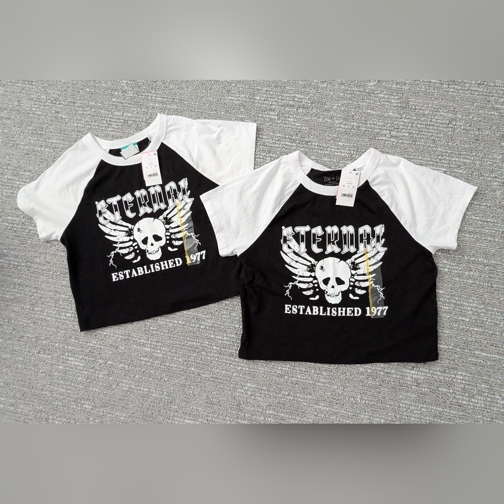 NWT - 2 Zoe+Liv  Cropped T-Shirts - Perfect For "Twin Day" at School or at Camp